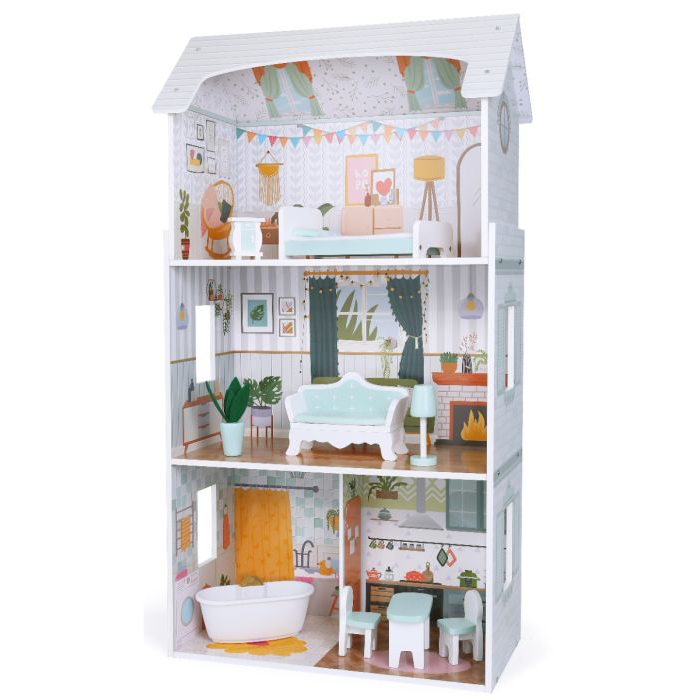 Wooden Dollhouse Luna with LED lights and furniture product image