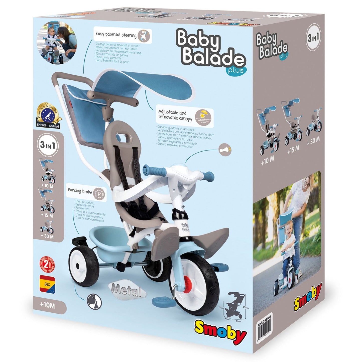Baby Balade Plus 3 - in - 1 Tricycle - Blue - Kindeco