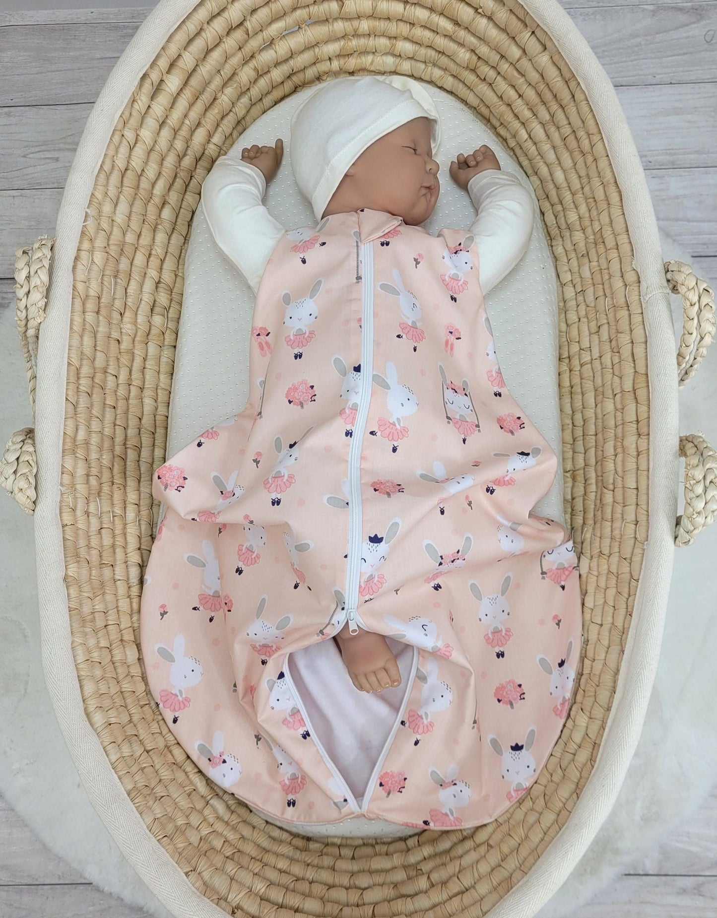 Baby Sleeping Bag S – Ballerina Bunnies Pink - Kindeco