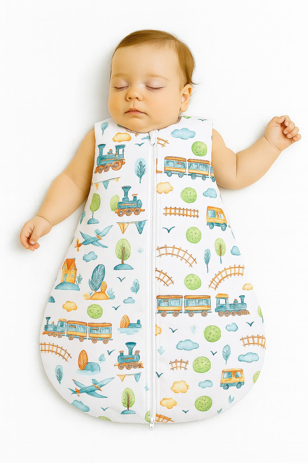Baby Sleeping Bag S – Turquoise Train - Kindeco