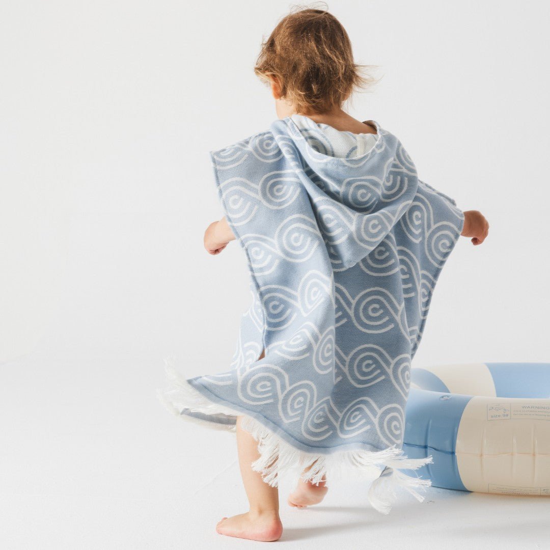 Bamboo Kids Bath Poncho - Light Blue (XS/S) - Kindeco