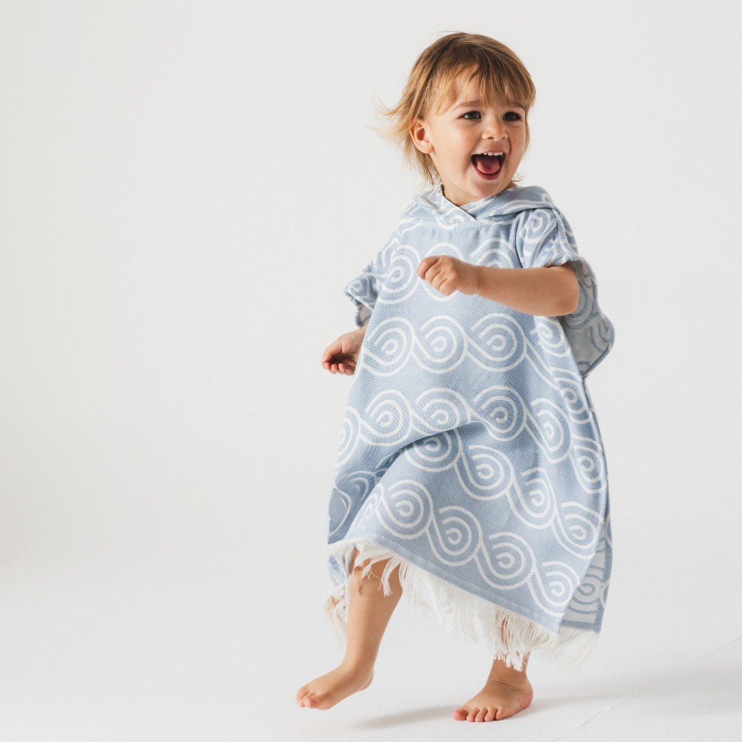 Bamboo Kids Bath Poncho - Light Blue (XS/S) - Kindeco