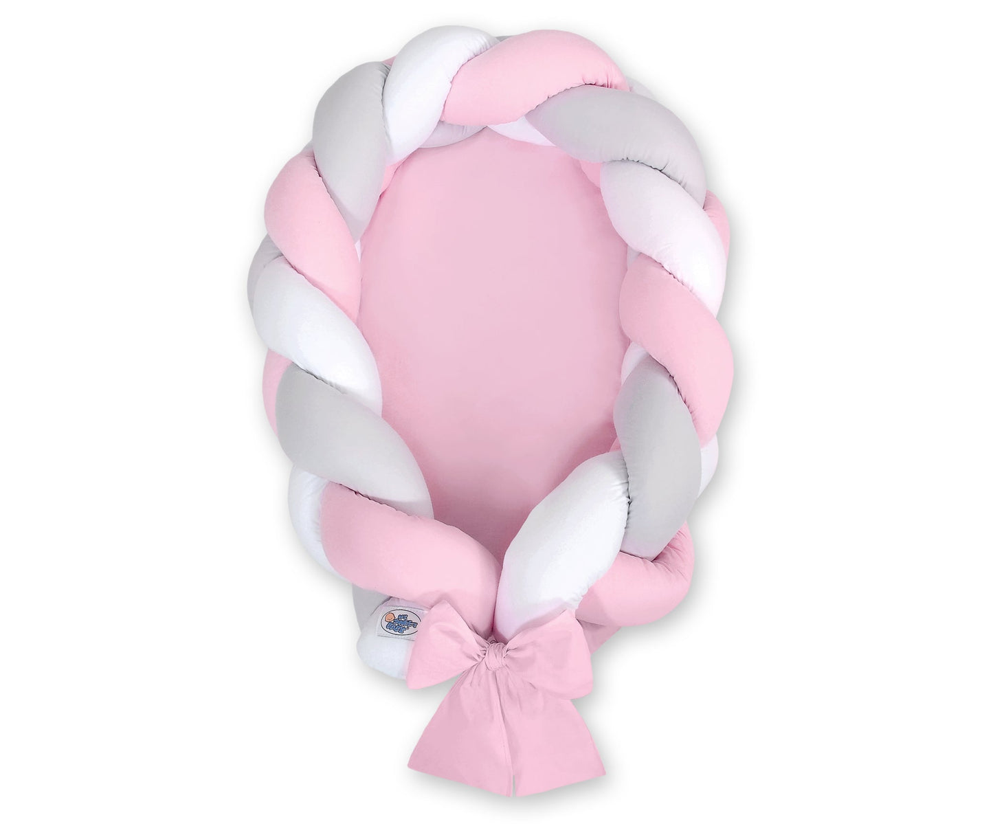 Braided Baby Nest 2 in 1 – White, Gray & Pink - Kindeco