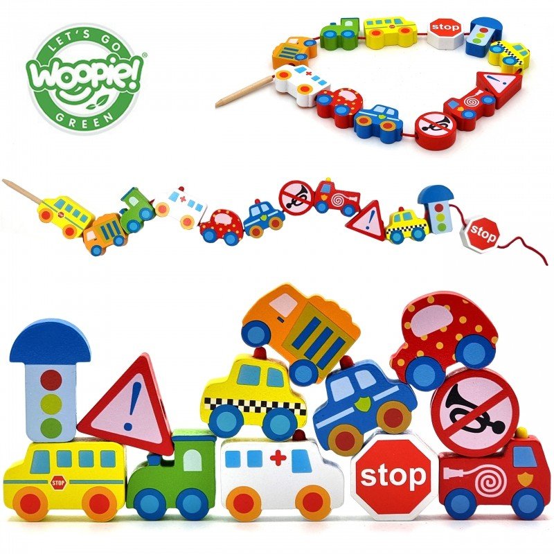 Car Shaped Wooden Threading Blocks - Kindeco