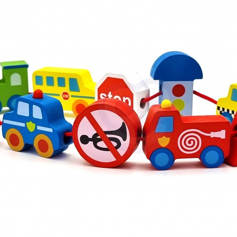Car Shaped Wooden Threading Blocks - Kindeco