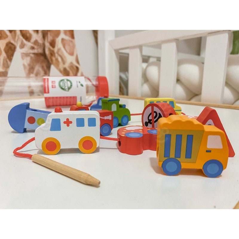 Car Shaped Wooden Threading Blocks - Kindeco