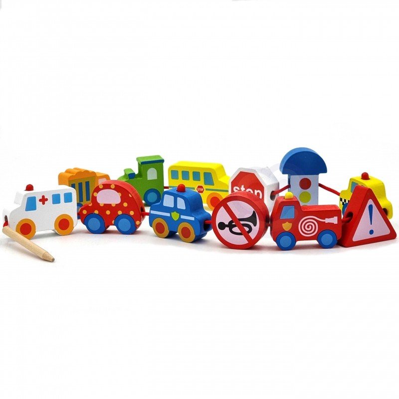 Car Shaped Wooden Threading Blocks - Kindeco