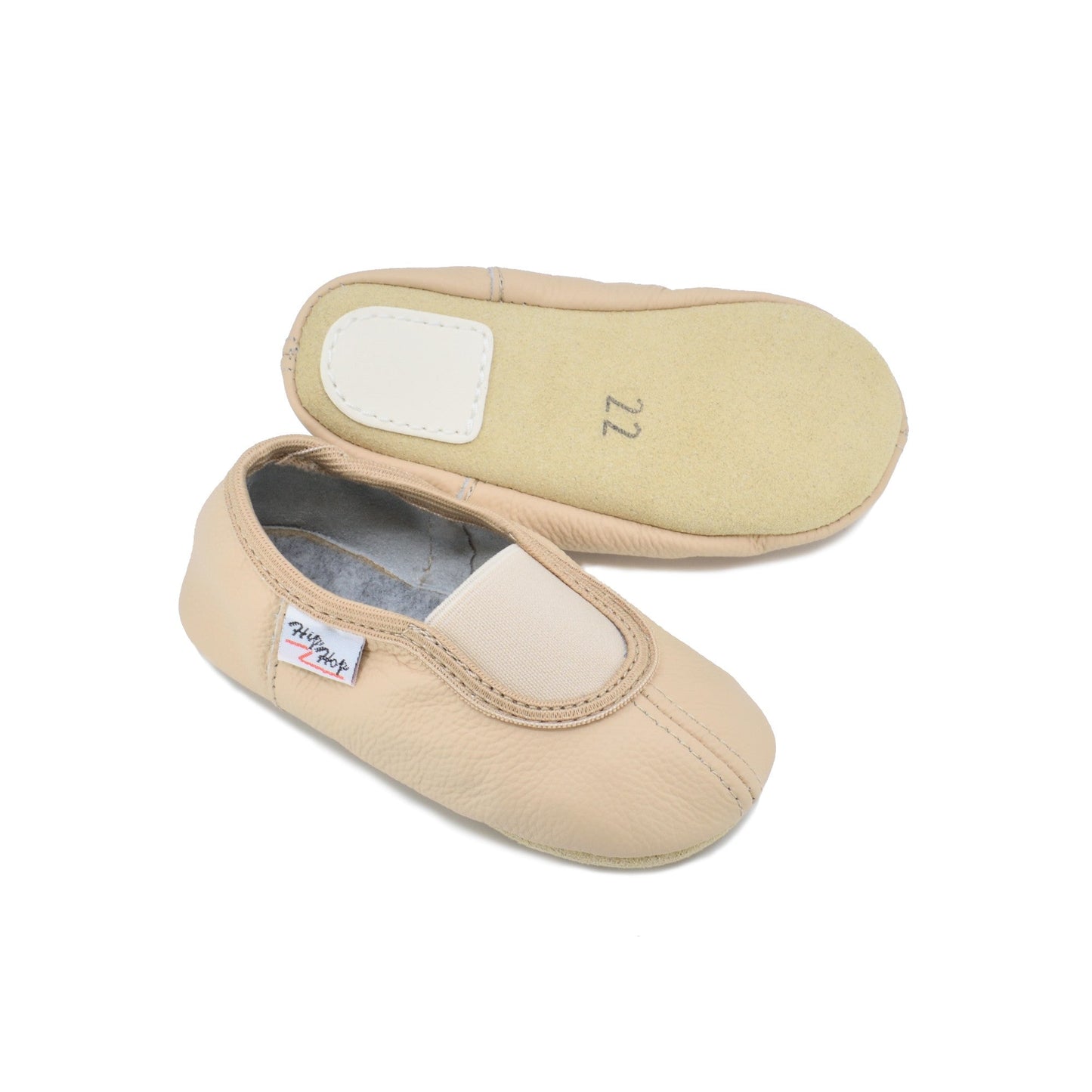 Classic Leather Slippers with Elastic for Kids - Beige - Kindeco