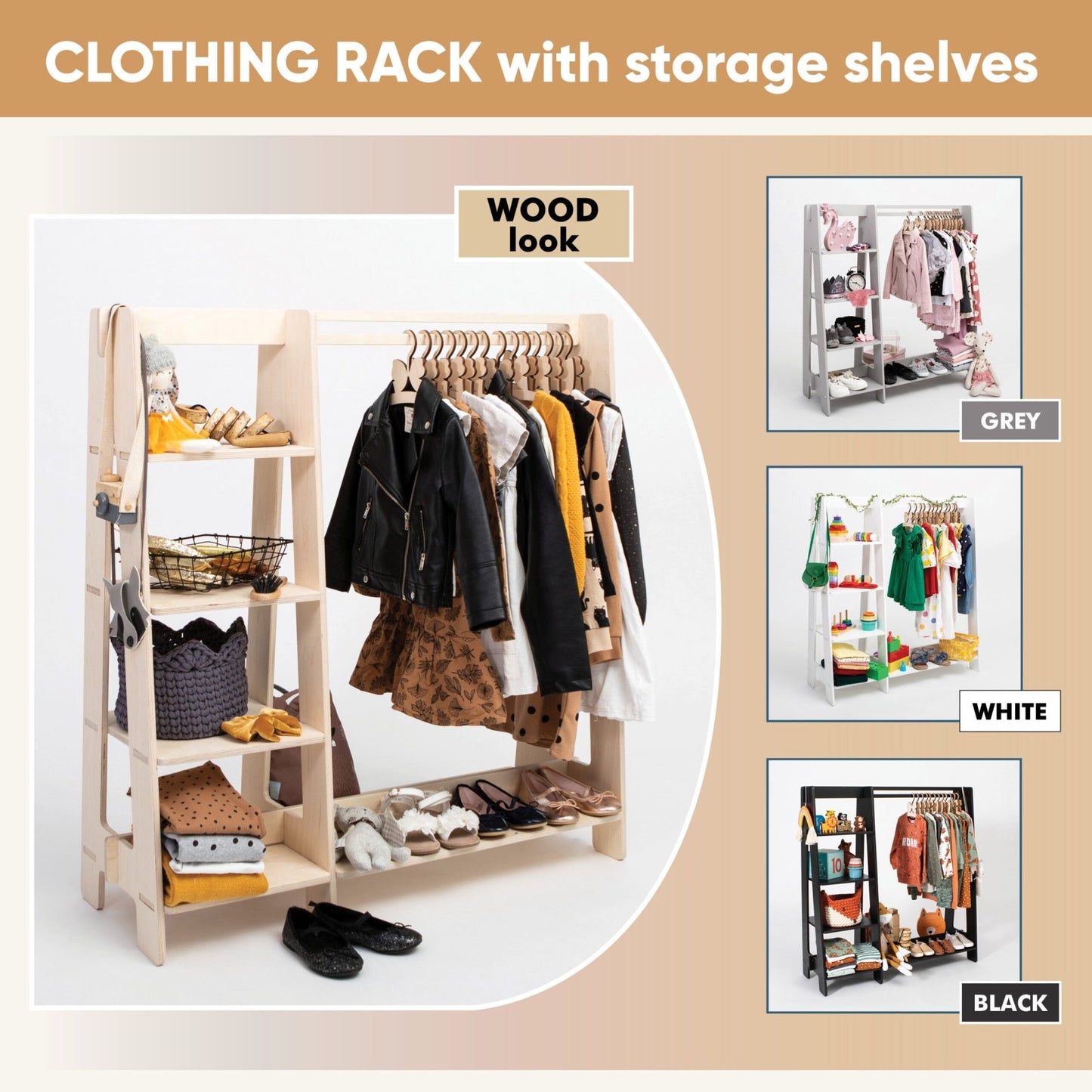 Clothing Rack with Shelves for Toddlers - Kindeco