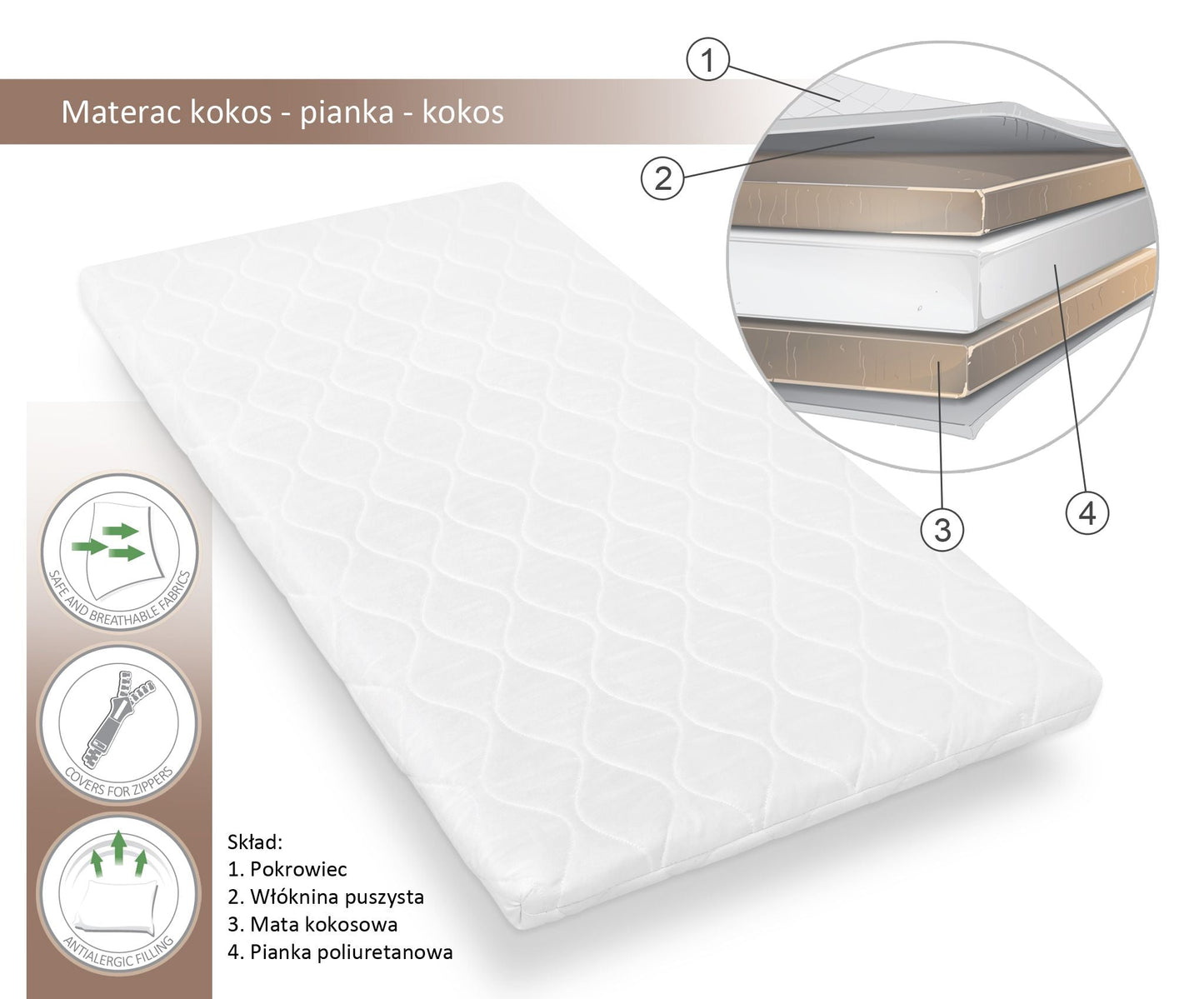 Cot Mattress 120x60cm – Coco - Foam - Coco - Kindeco
