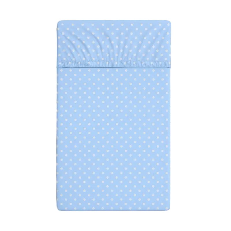 Cotton Fitted Sheet 120x60cm – White Polka Dots on Blue - Kindeco