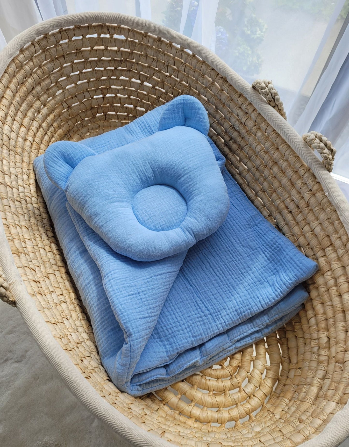 Duvet with Pillow Teddy Muslin - 2pcs Set - Blue - Kindeco