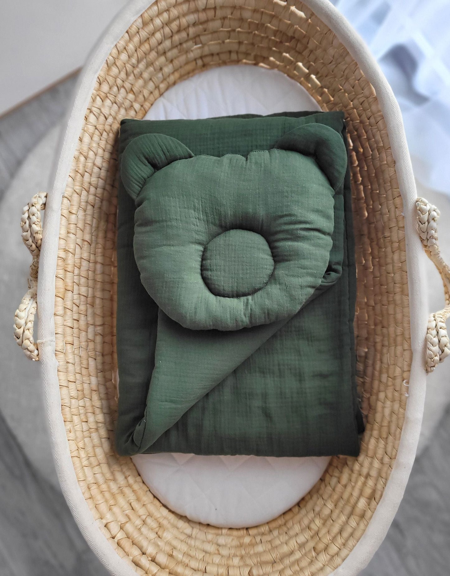 Duvet with Pillow Teddy Muslin - 2pcs Set - Green of the Forest - Kindeco