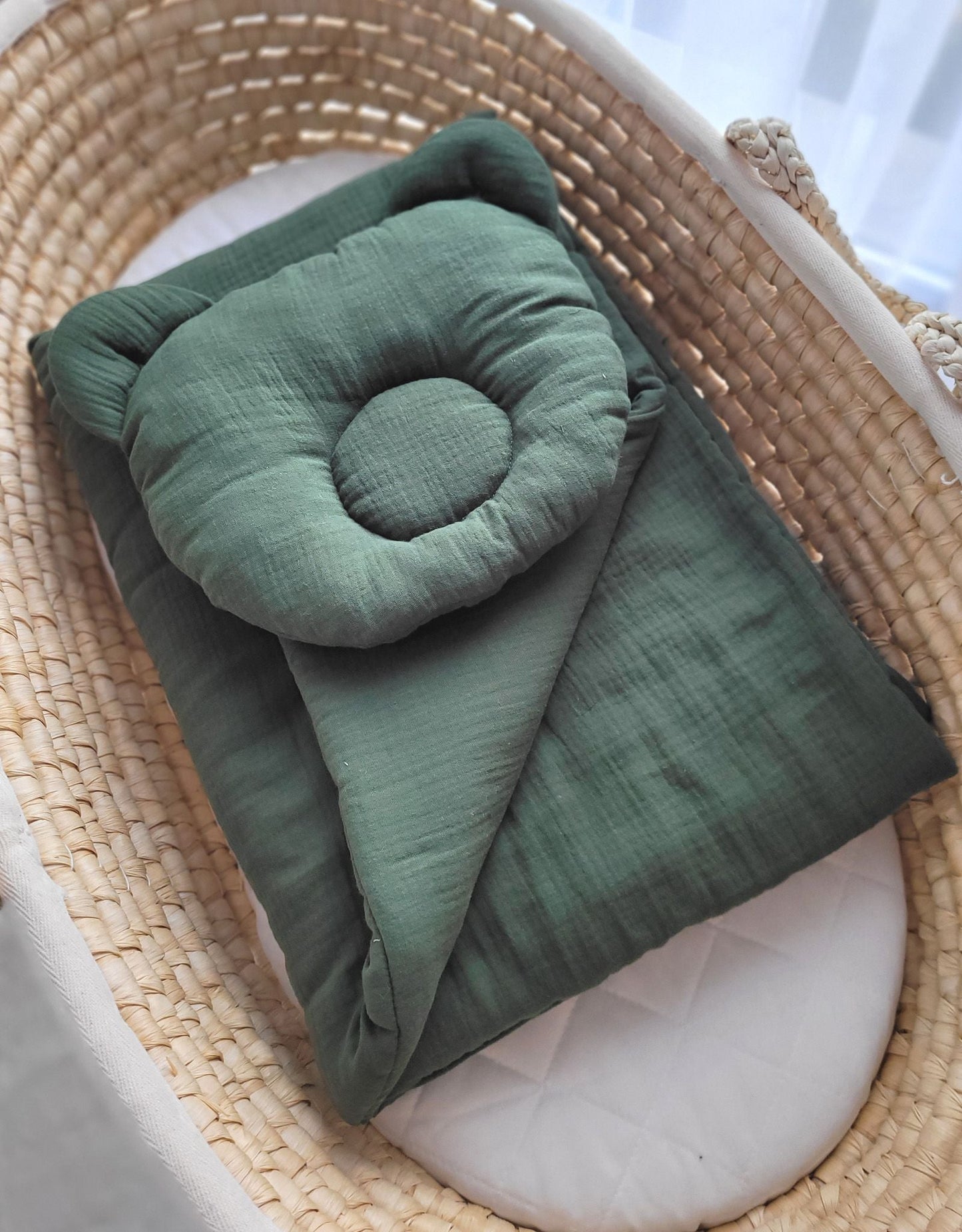 Duvet with Pillow Teddy Muslin - 2pcs Set - Green of the Forest - Kindeco