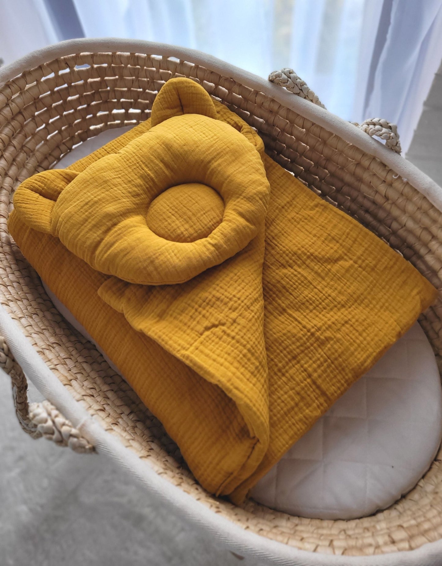 Duvet with Pillow Teddy Muslin - 2pcs Set - Honey Yellow - Kindeco
