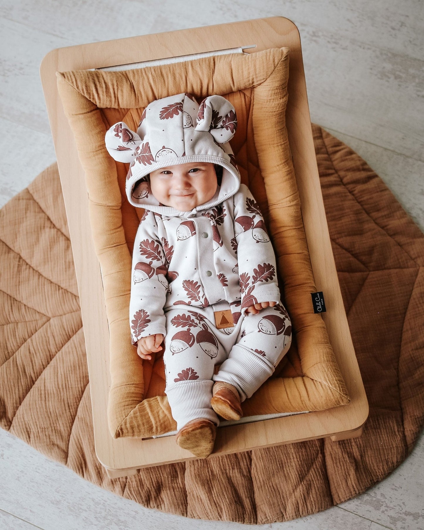 Eared Jumpsuit for Babies and Kids - Acorns on Sand - Kindeco