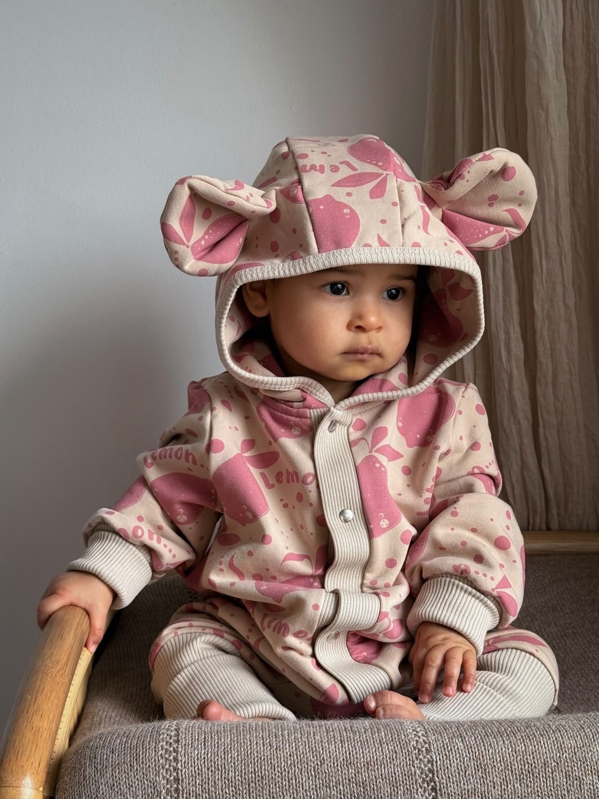 Eared Jumpsuit for Babies and Kids - Beige Lemons - Kindeco