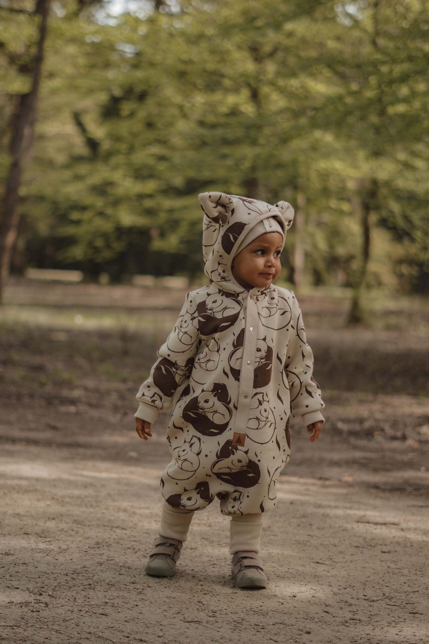 Eared Jumpsuit for Babies and Kids - Beige Squirrel - Kindeco
