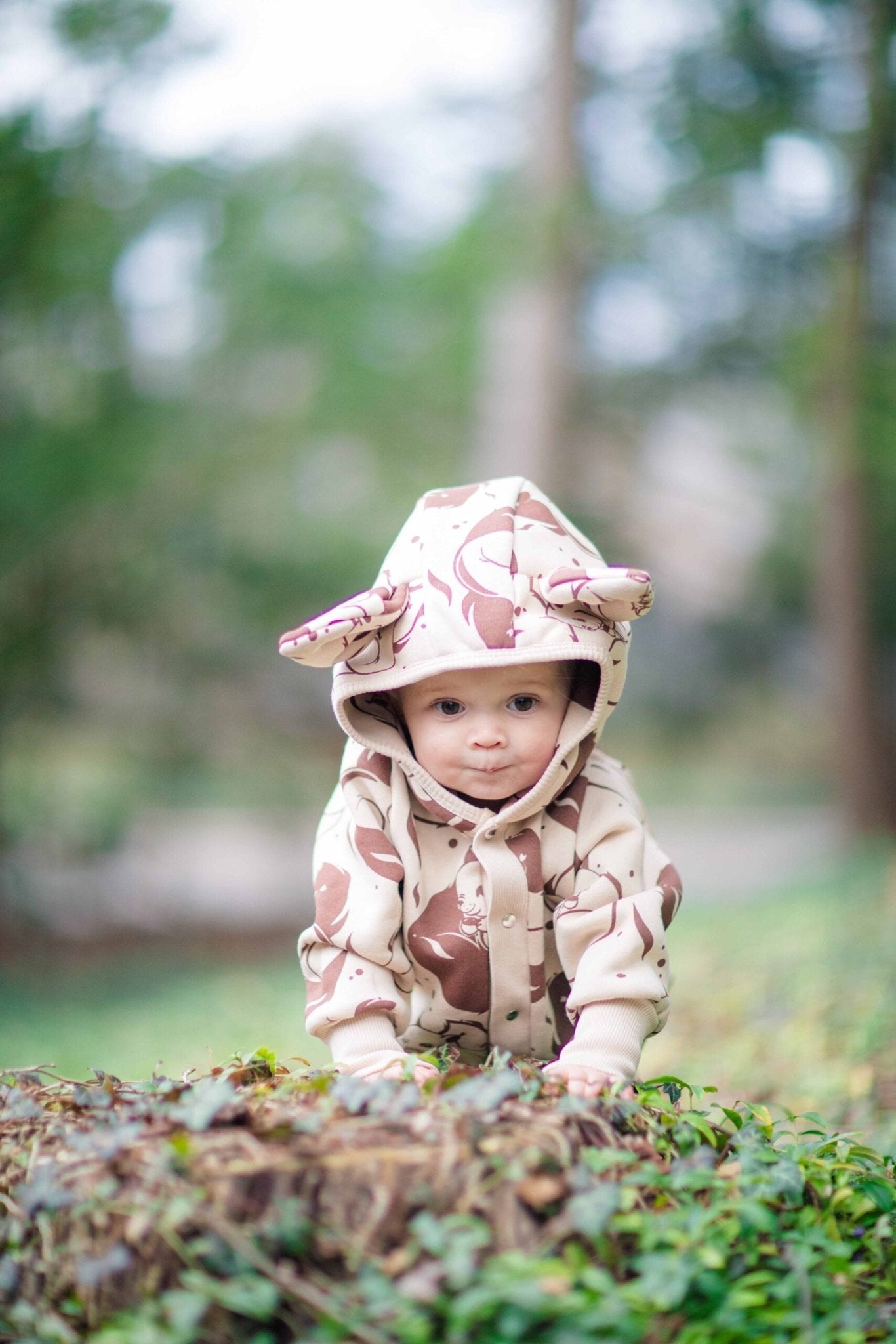 Eared Jumpsuit for Babies and Kids - Beige Squirrel - Kindeco