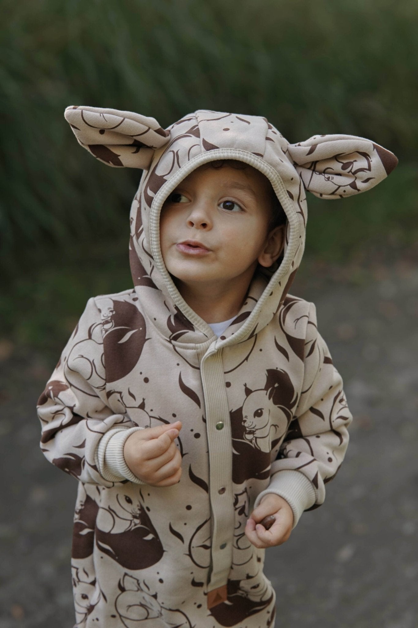 Eared Jumpsuit for Babies and Kids - Beige Squirrel - Kindeco