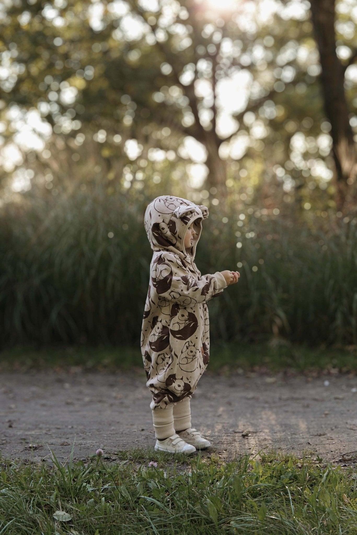 Eared Jumpsuit for Babies and Kids - Beige Squirrel - Kindeco