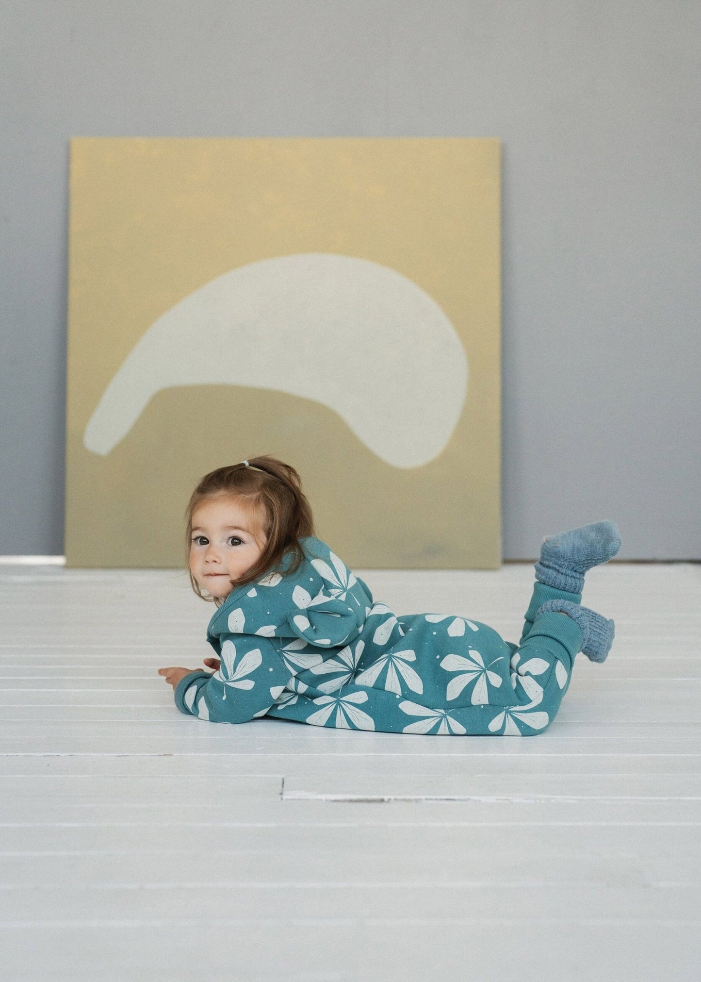 Eared Jumpsuit for Babies and Kids - Chestnut Leaves on Green - Kindeco