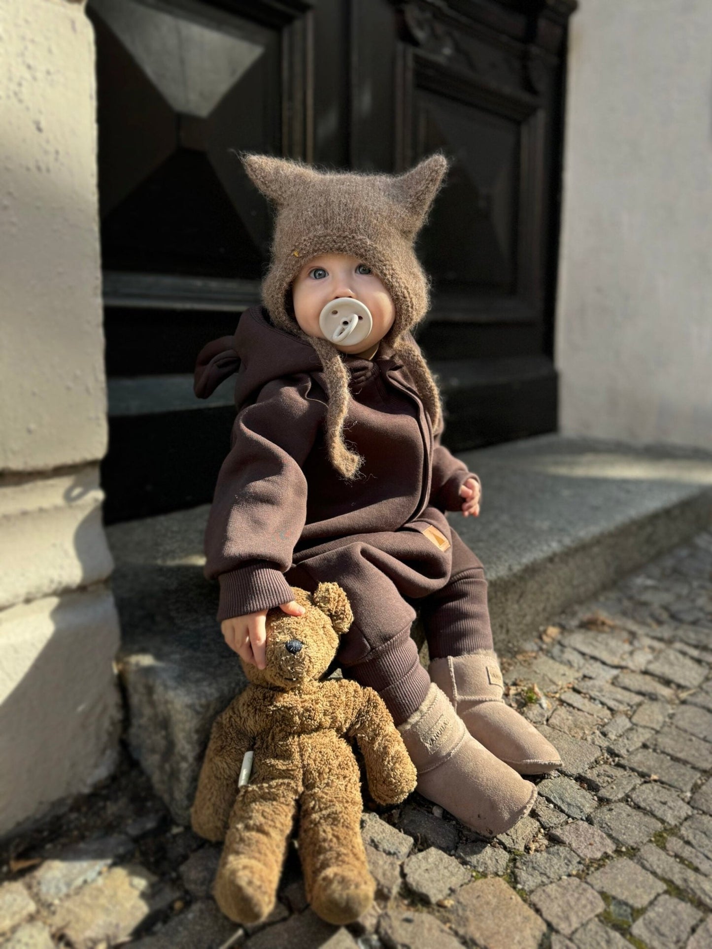 Eared Jumpsuit for Babies and Kids - Chocolate - Kindeco