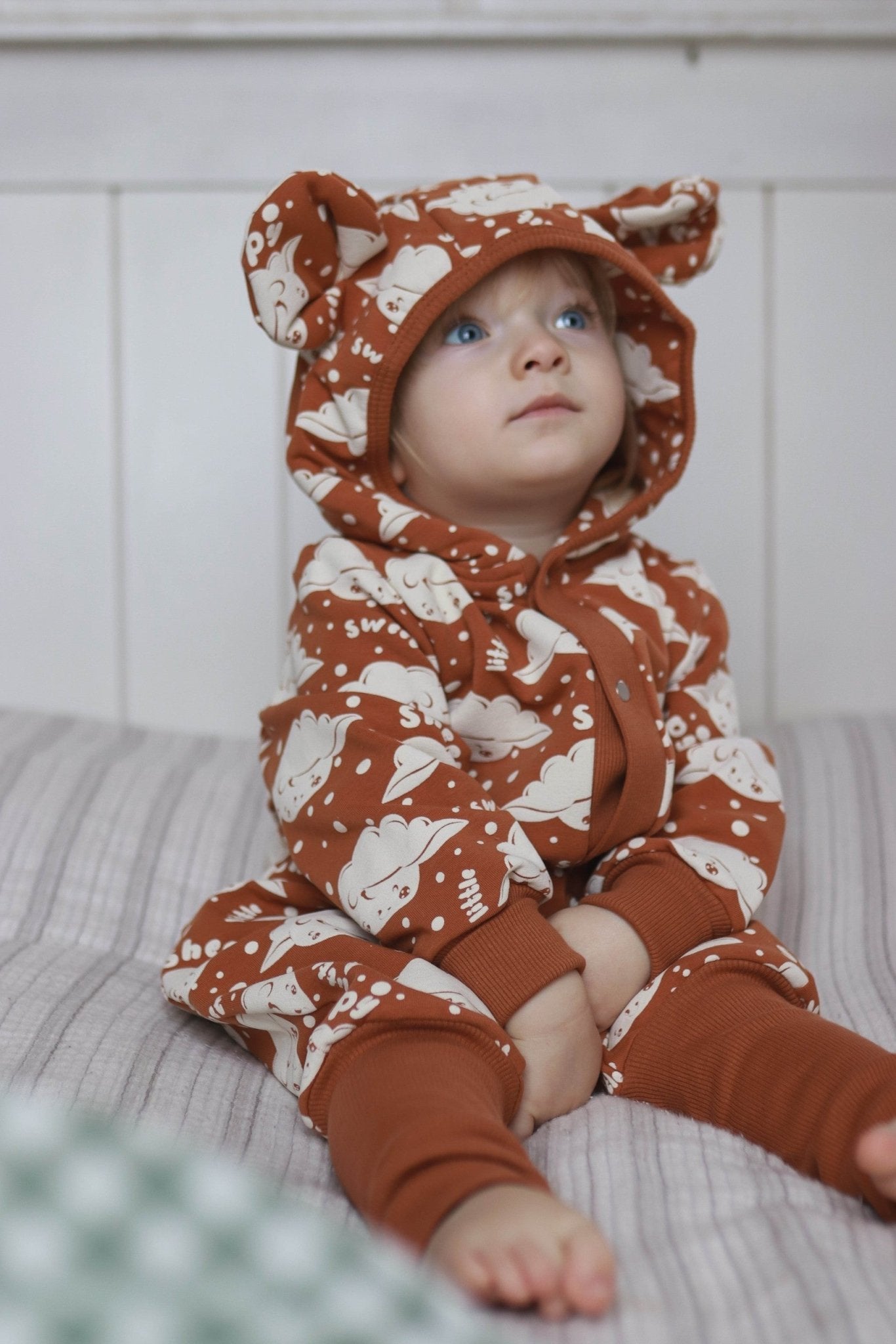 Eared Jumpsuit for Babies and Kids - Cinnamon Sheep - Kindeco