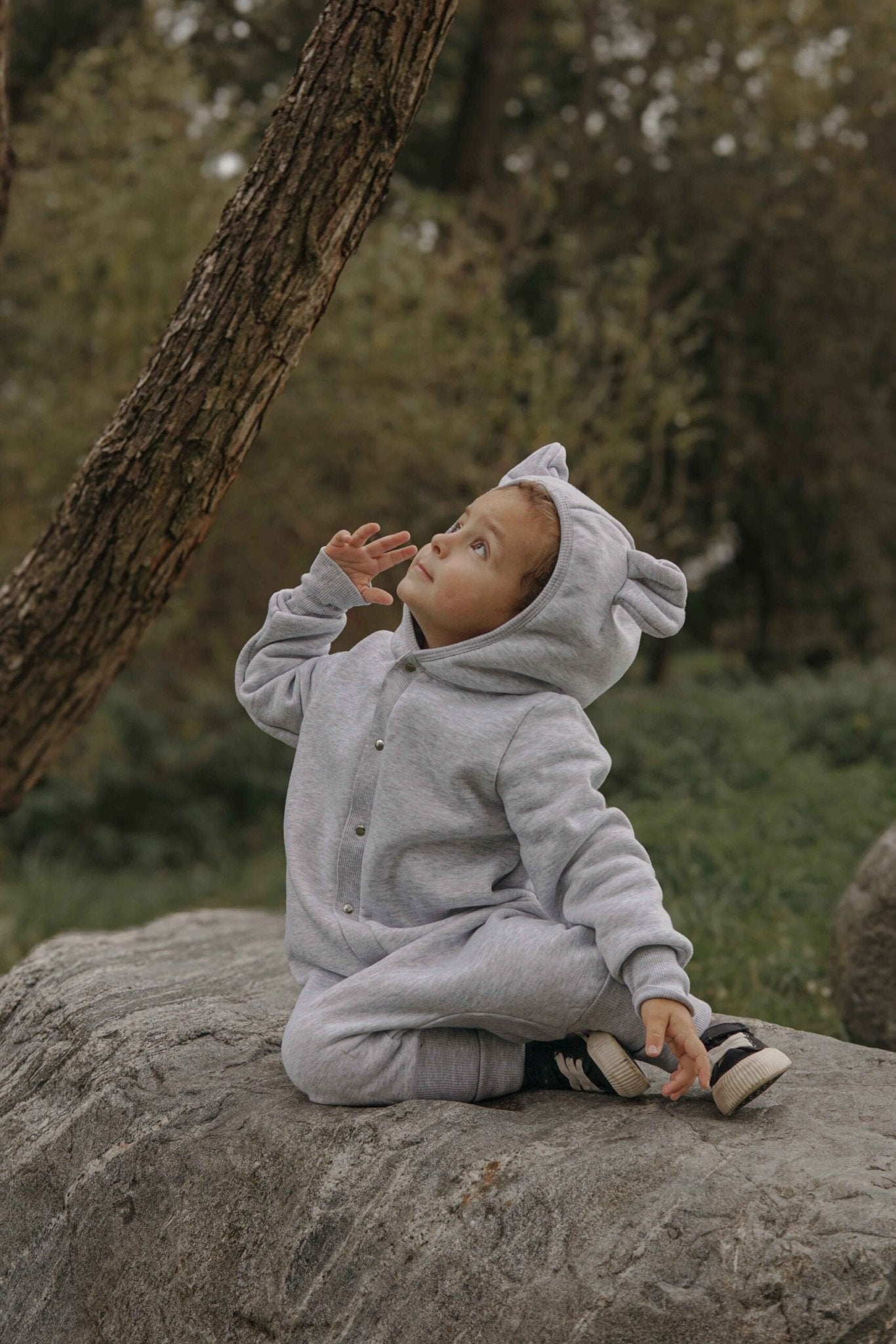 Eared Jumpsuit for Babies and Kids - Melange Grey - Kindeco