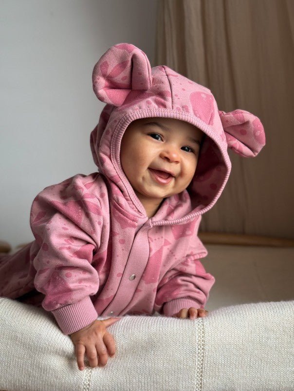 Eared Jumpsuit for Babies and Kids - Pink Lemons - Kindeco