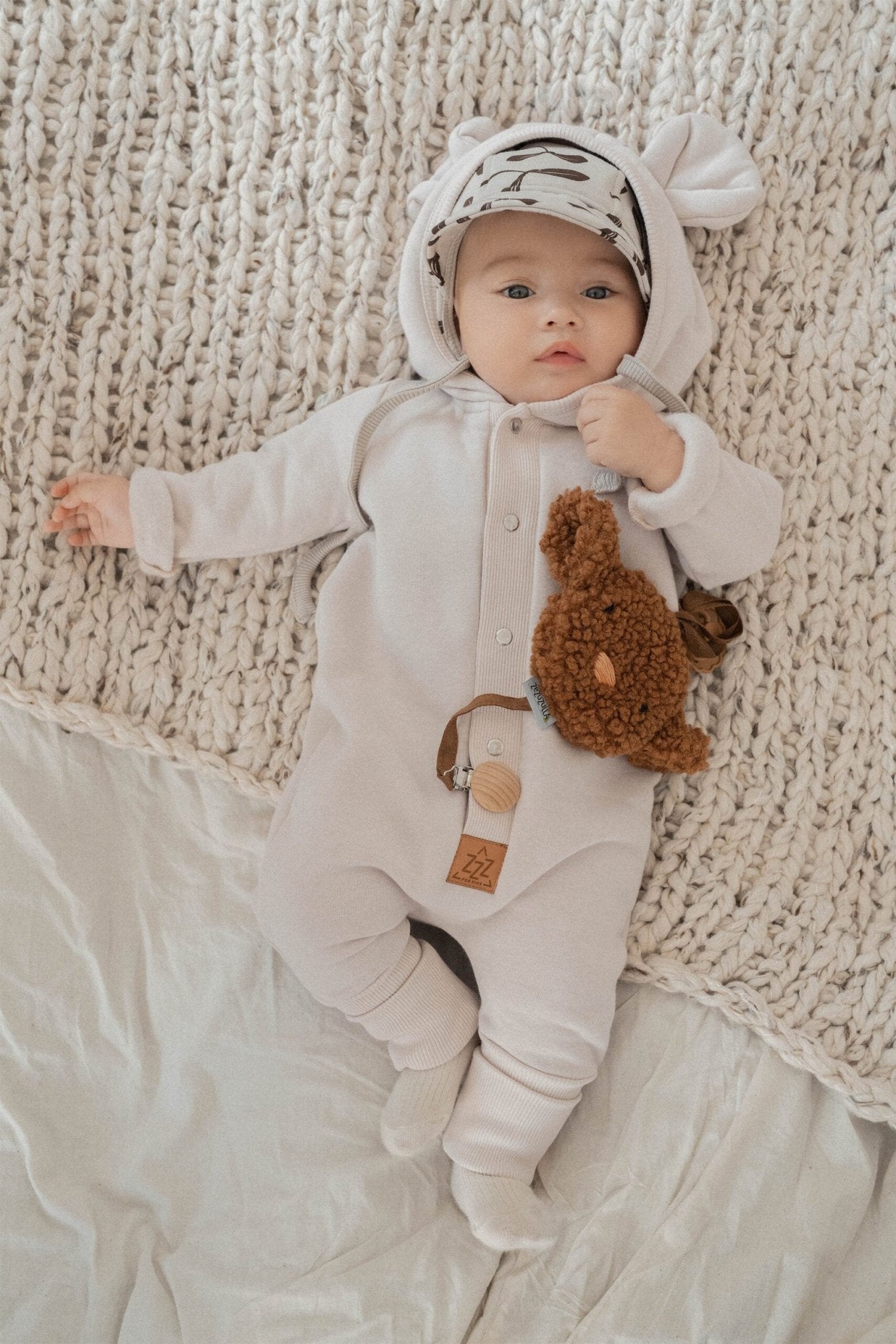 Eared Jumpsuit for Babies and Kids - Sand - Kindeco