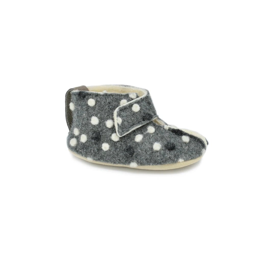 KAKU Natural Sheep’s Wool & Felt Kids’ Slippers - Dotted Grey - Kindeco