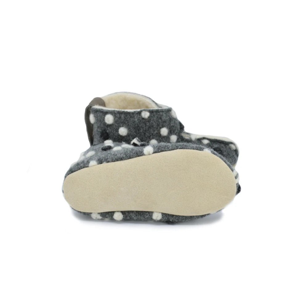 KAKU Natural Sheep’s Wool & Felt Kids’ Slippers - Dotted Grey - Kindeco