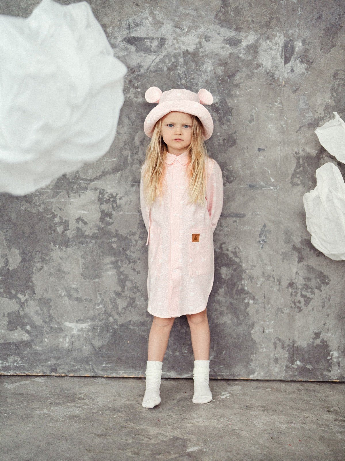 Kids Hat with Ears - Waves on Pink - Kindeco