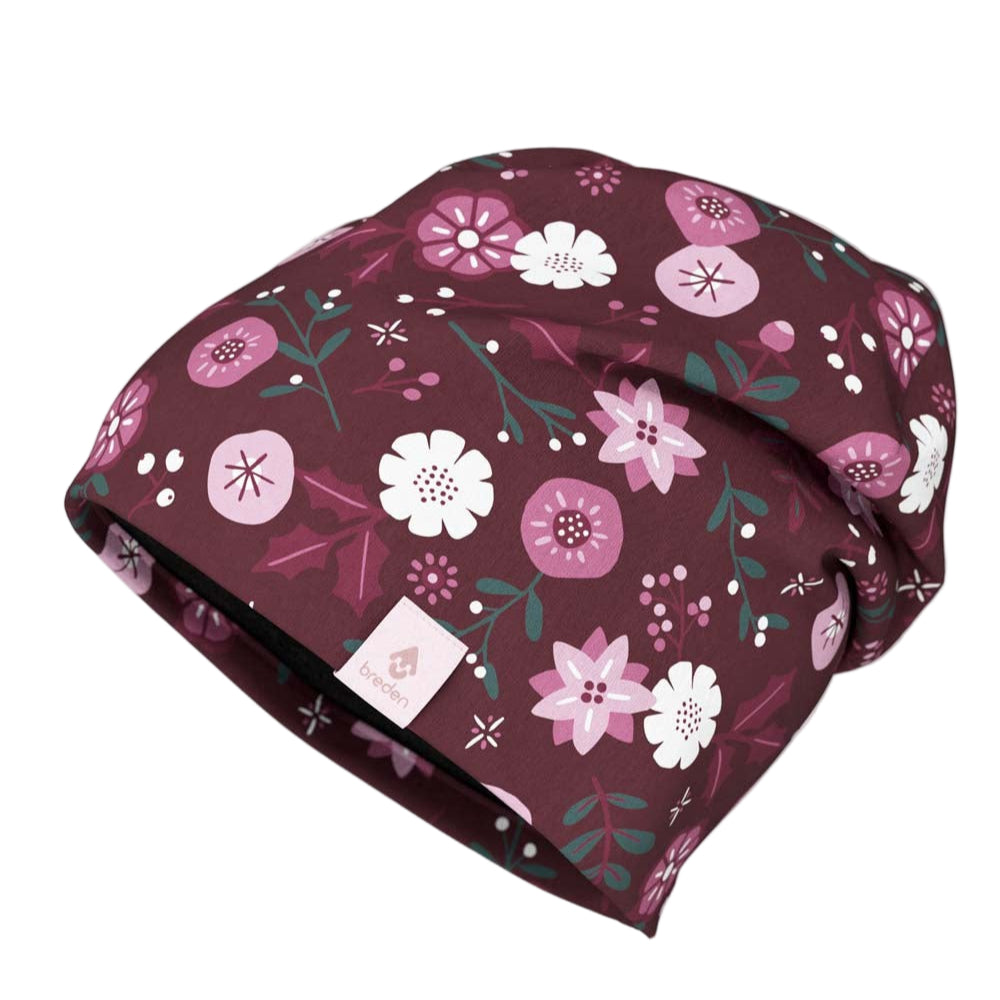 Kids Merino Hat Beanie For Autumn And Spring METTE - Winter Flowers