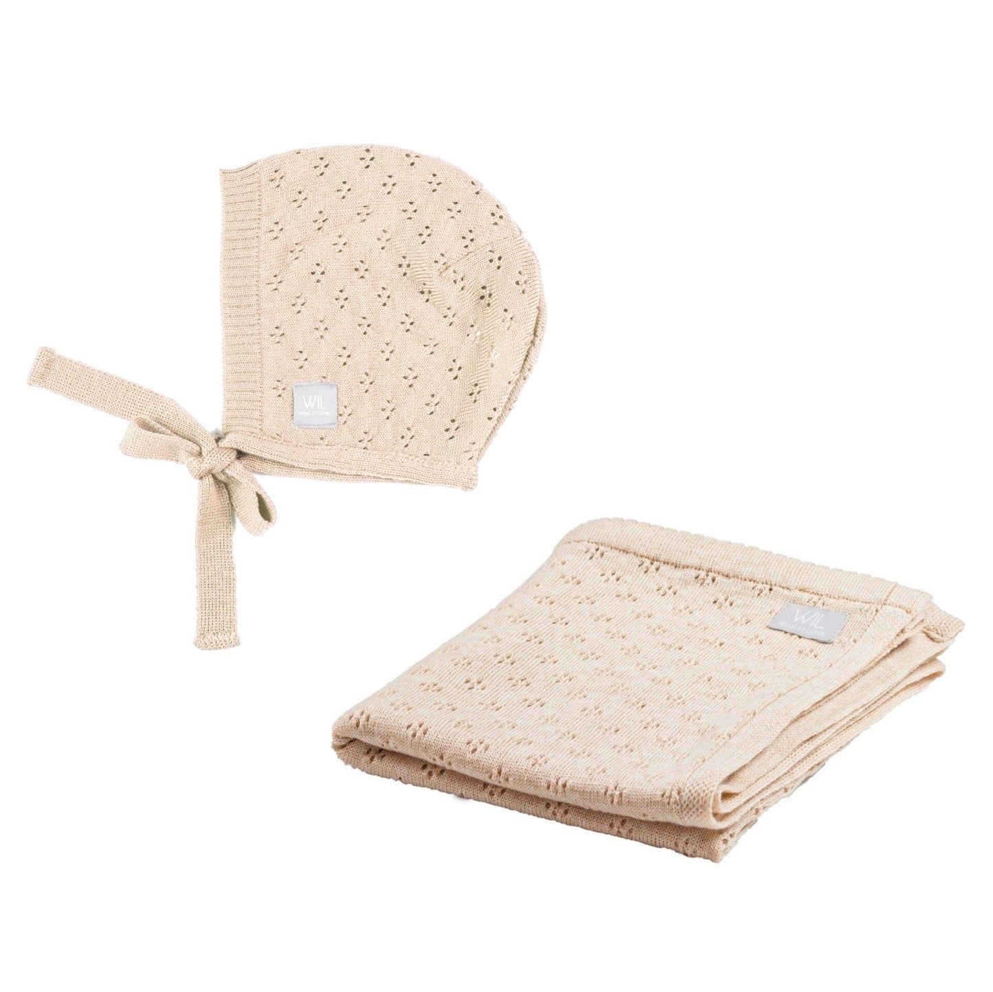 Merino Wool Baby Gift Set - Blanket & Bonnet (LOVE Collection) - Kindeco