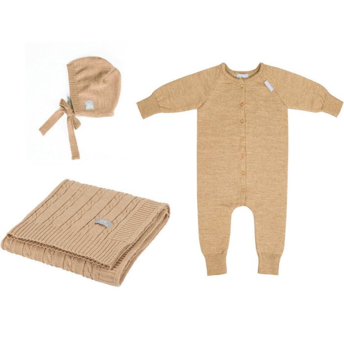 Merino Wool Baby Gift Set - Blanket, Romper & Bonnet (JOY Collection) - Kindeco