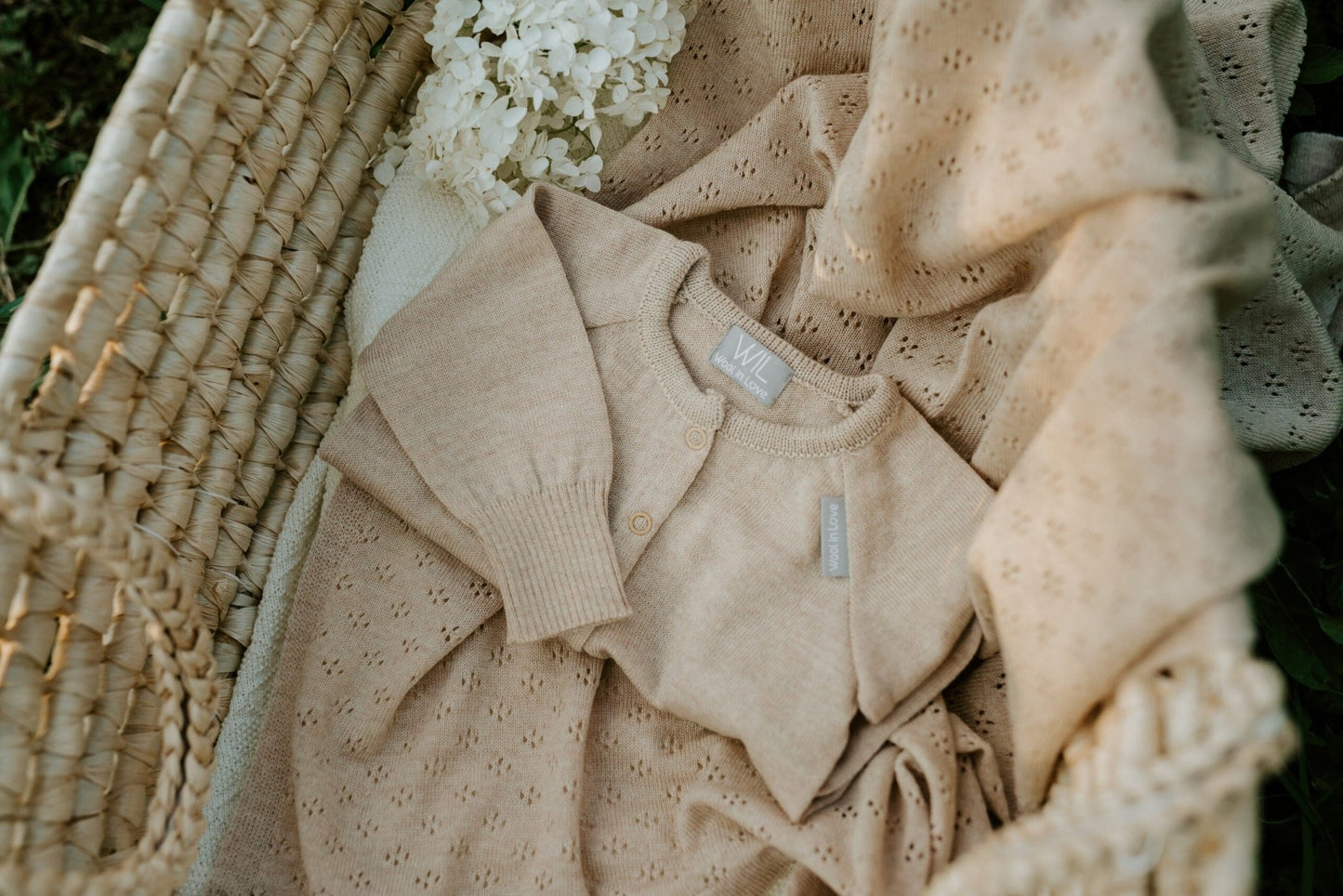 Merino Wool Baby Gift Set - Blanket, Romper & Bonnet (LOVE Collection) - Kindeco