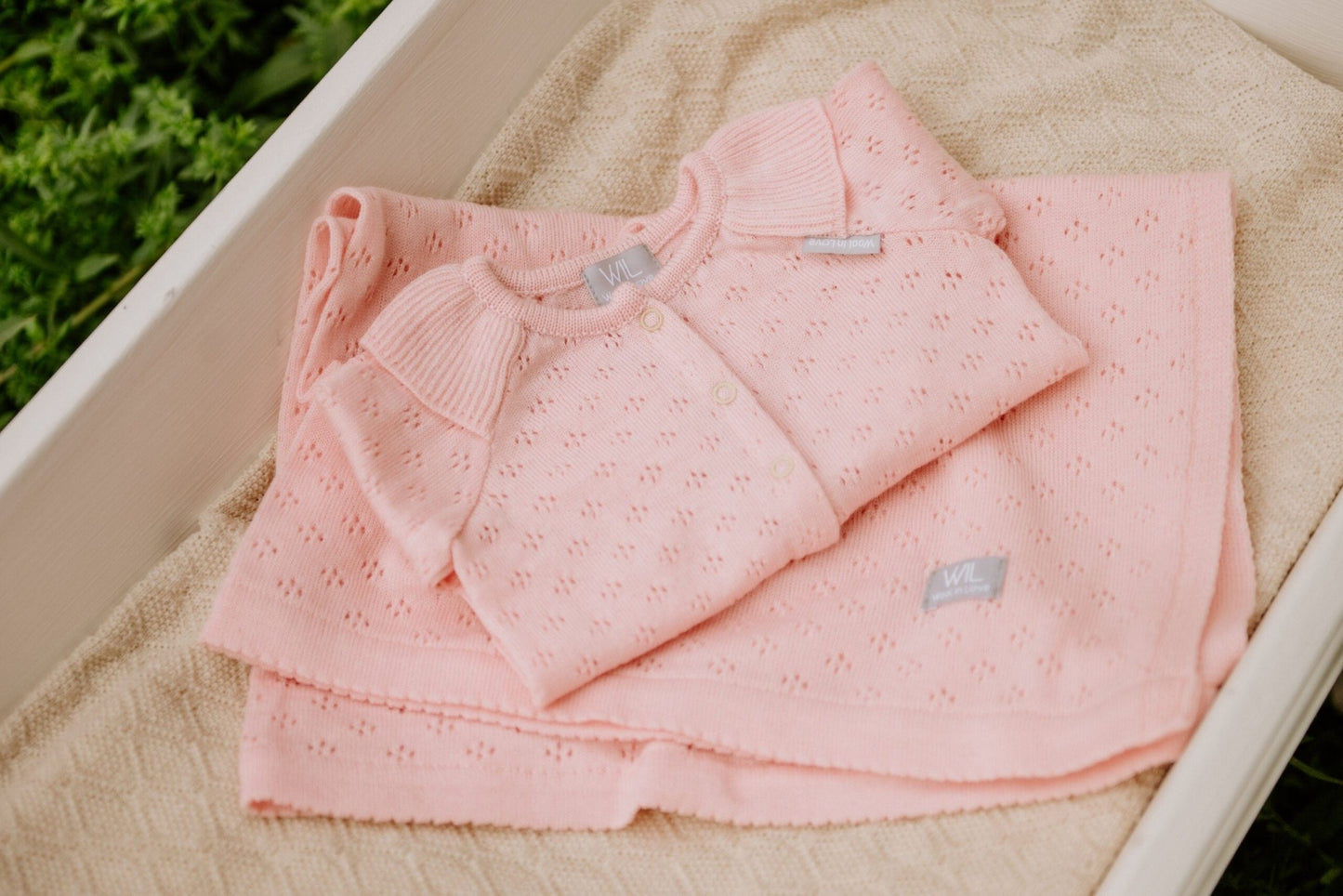 Merino Wool Baby Gift Set - Blanket, Romper & Bonnet (LOVE Collection) - Kindeco