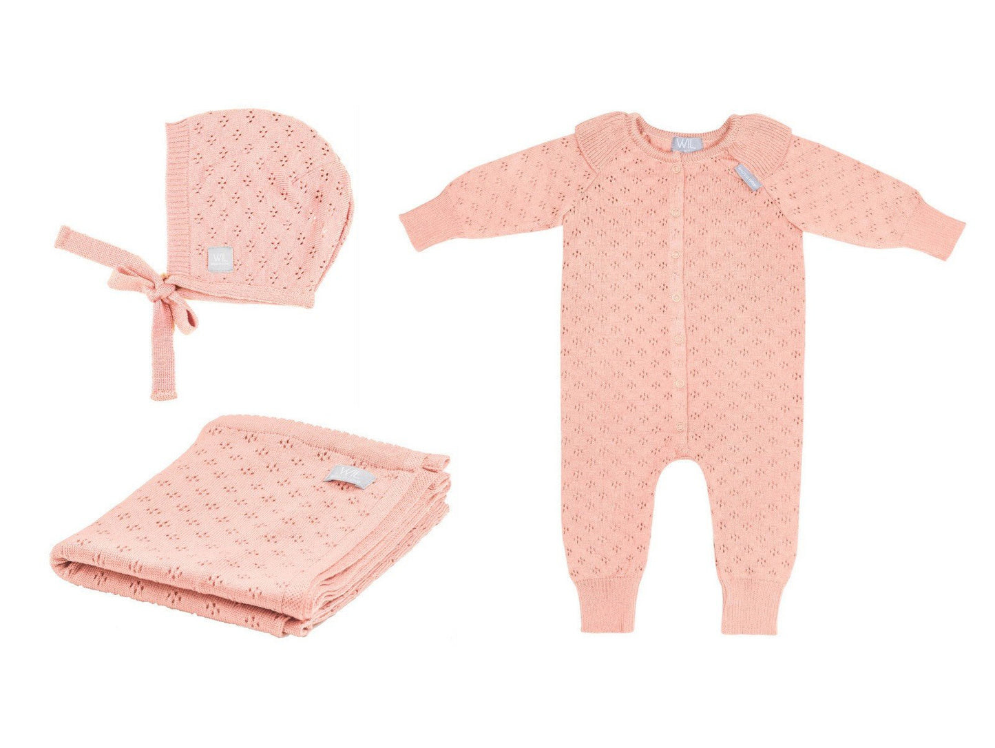 Merino Wool Baby Gift Set - Blanket, Romper & Bonnet (LOVE Collection) - Kindeco