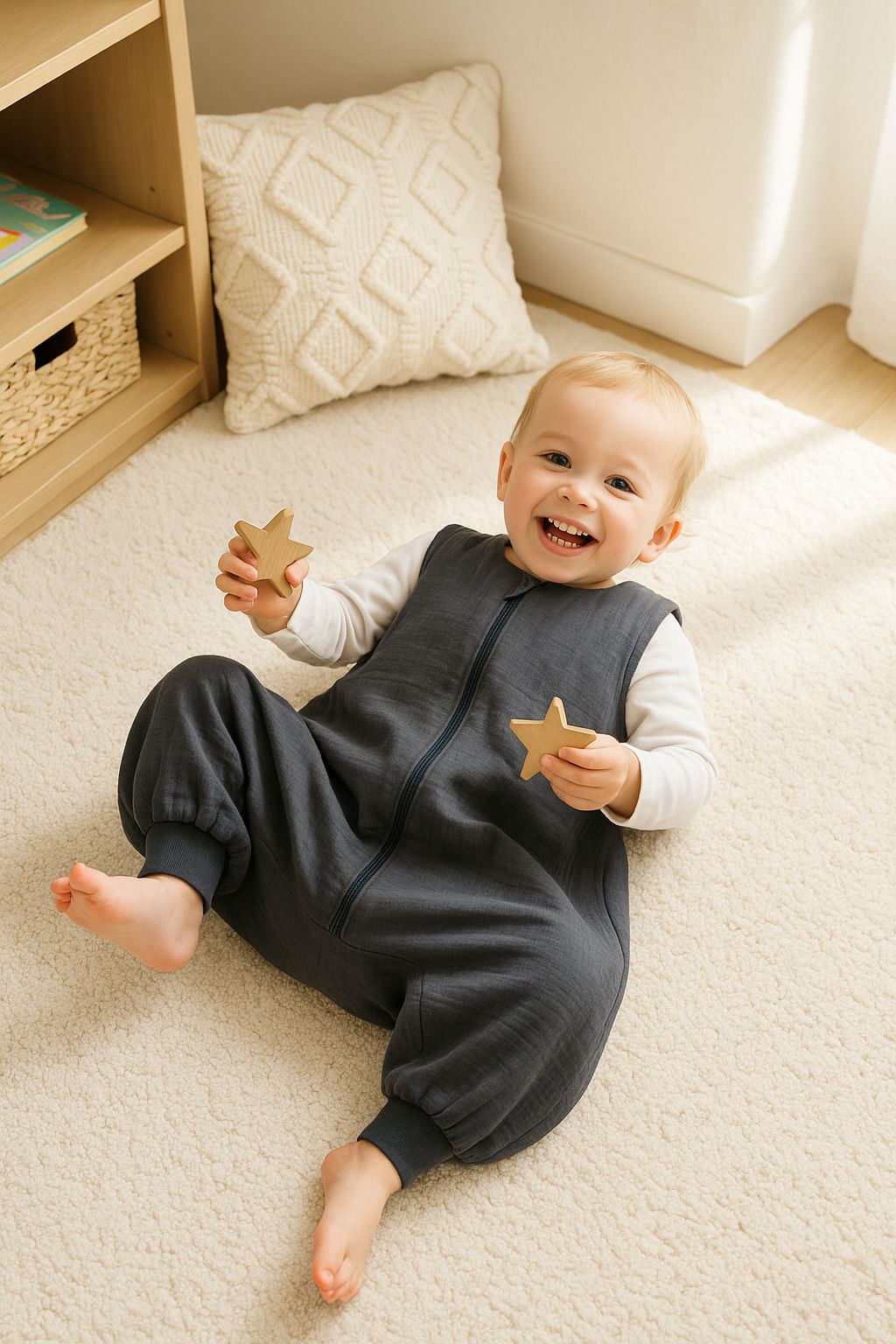 Muslin Baby Sleeping Bag with Legs – Anthracite - Kindeco