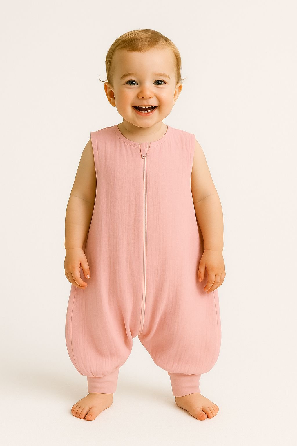 Muslin Baby Sleeping Bag with Legs – Pastel Pink - Kindeco