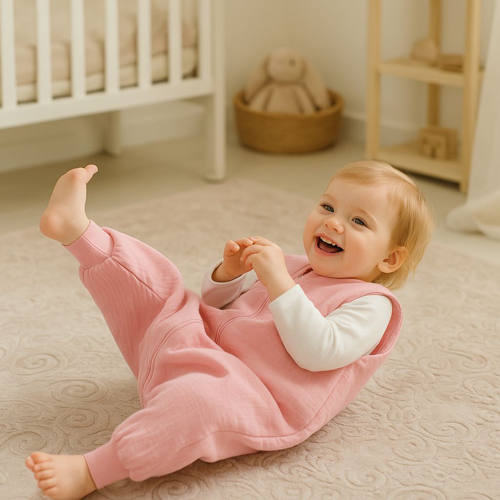 Muslin Baby Sleeping Bag with Legs – Pastel Pink - Kindeco