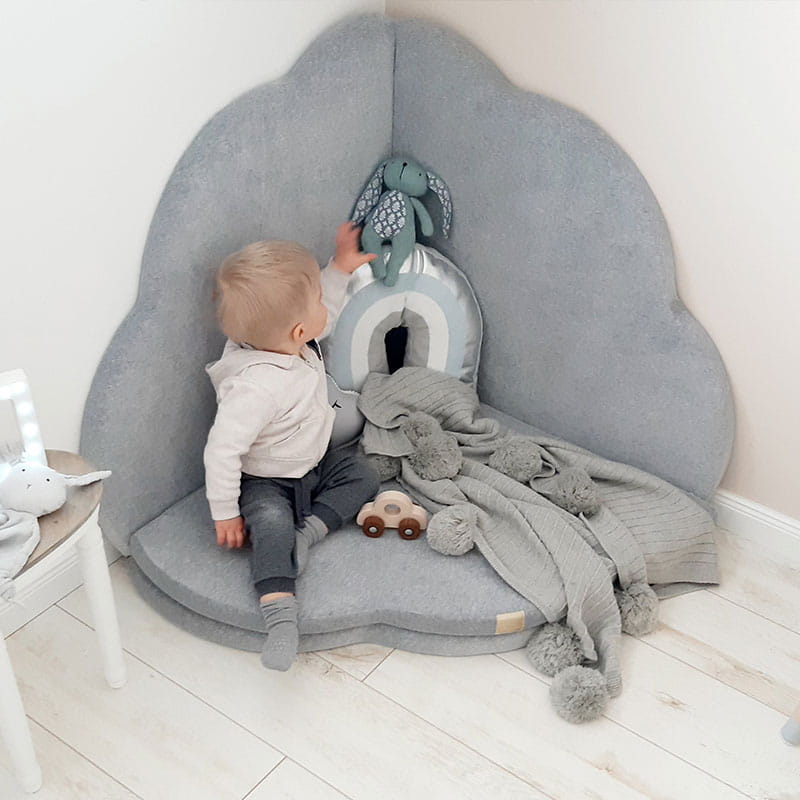 Play Mat for Kids - Cloud Shaped Light Grey Velvet - Kindeco