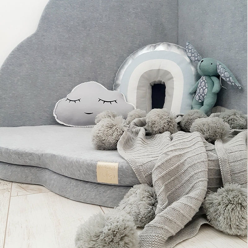 Play Mat for Kids - Cloud Shaped Light Grey Velvet - Kindeco