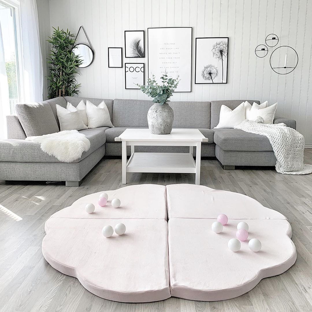 Play Mat for Kids - Cloud Shaped Pink Velvet - Kindeco