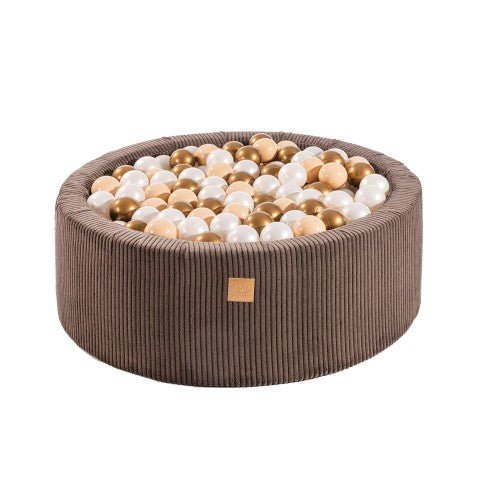 Round Ball Pit With 200 White/Copper Balls, 90x30cm - Aesthetic Brown - Kindeco