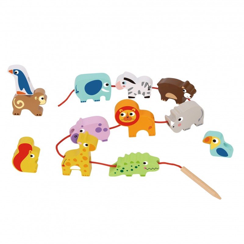 Safari Animal Shaped Wooden Threading Blocks - Kindeco
