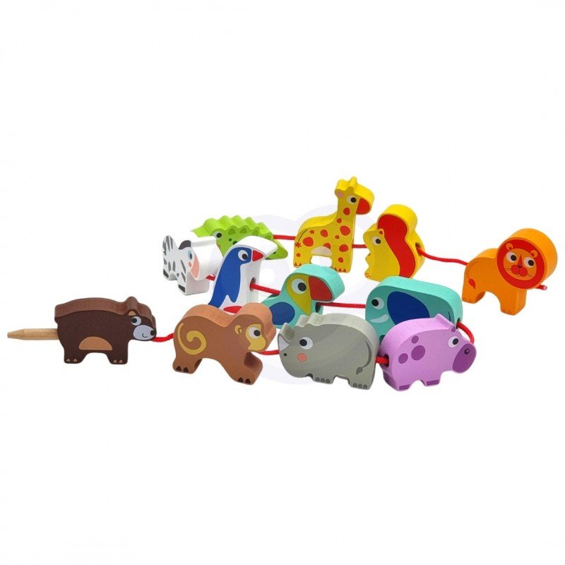 Safari Animal Shaped Wooden Threading Blocks - Kindeco