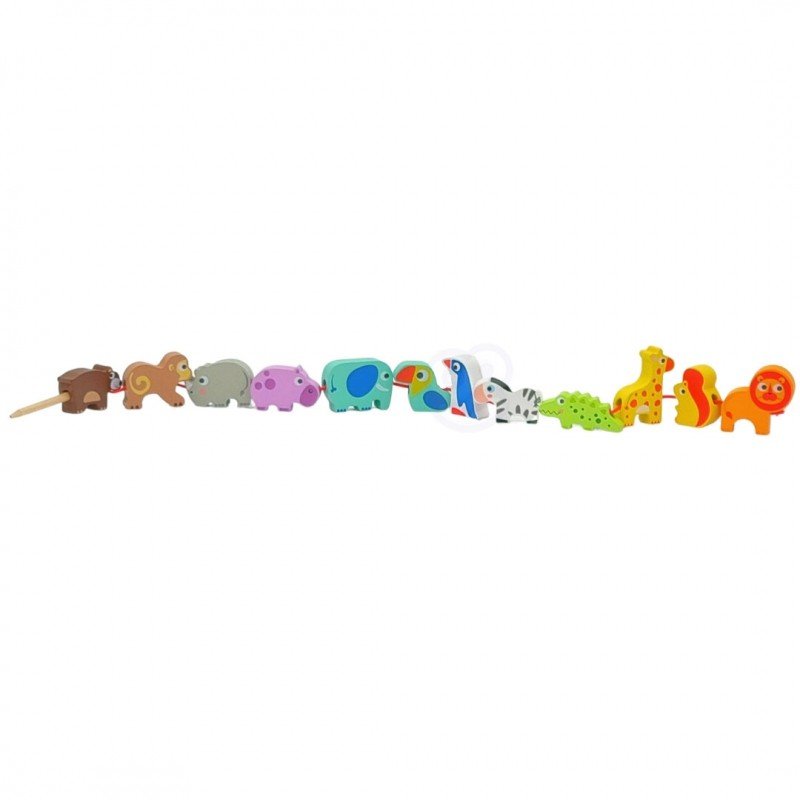 Safari Animal Shaped Wooden Threading Blocks - Kindeco
